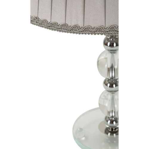Lampe à Poser Élégante Métal Argenté Et Verre 30×30×48 Cm Avec Abat-jour Gris