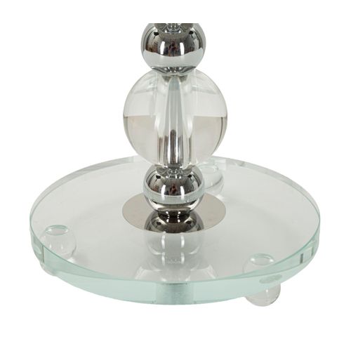 Lampe à Poser Élégante Métal Argenté Et Verre 30×30×48 Cm Avec Abat-jour Gris