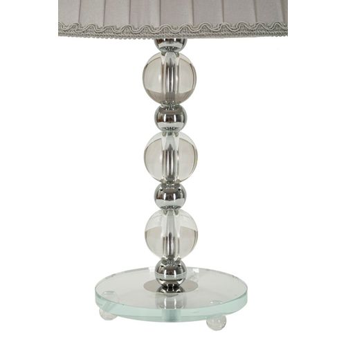 Lampe à Poser Élégante Métal Argenté Et Verre 30×30×48 Cm Avec Abat-jour Gris