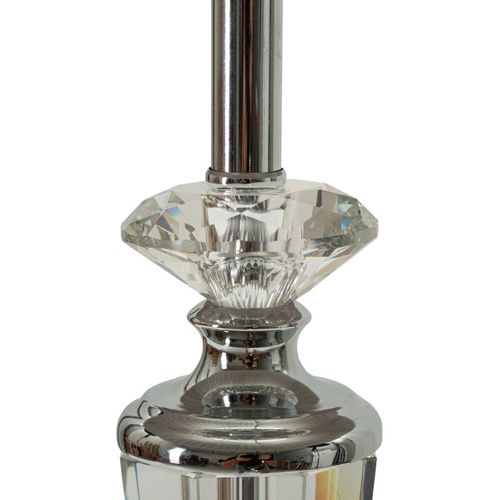 Lampe à Poser Élégante Métal Argenté Et Verre 30×30×56 Cm Avec Abat-jour Gris