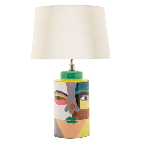Lampe à Poser Moderne En Céramique 40×40×65 Cm Visage Stylisé Multicolore
