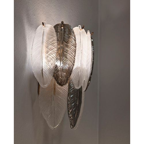 Applique Murale 24x15x29 Cm En Verre Et Métal Avec Feuillage Lumineux Multicolore Style Glam