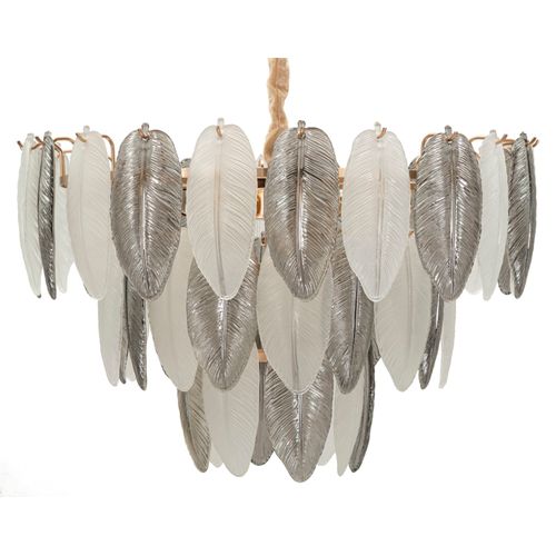 Plafonnier 60x40-87 Cm En Verre Et Métal Avec Design Floral Multicolore Style Glam