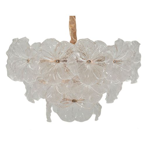 Suspension Plafonnier Ø 47x30-73 Cm En Verre Et Métal Multicolore Style Glam Effet Pétales