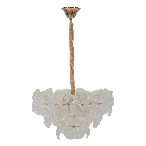 Suspension Plafonnier Ø 47x30-73 Cm En Verre Et Métal Multicolore Style Glam Effet Pétales