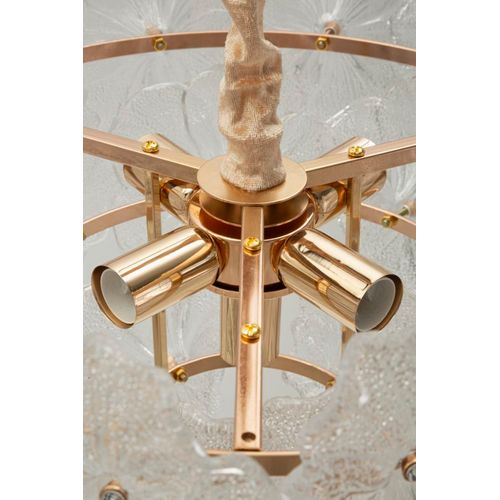 Suspension Plafonnier Ø 47x30-73 Cm En Verre Et Métal Multicolore Style Glam Effet Pétales