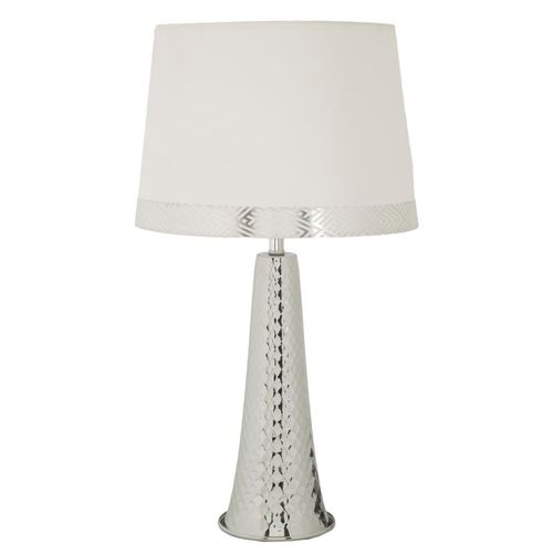 Lampe De Table Tower Argentée 30x30x54 Cm En Métal Et Abat-jour Blanc Style Glam