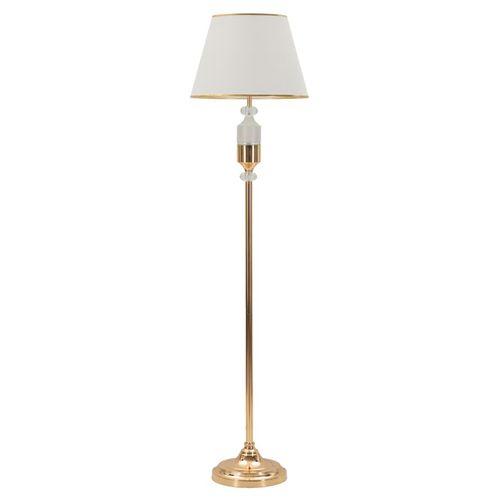 Lampadaire Ø40x160 Cm En Métal Doré Et Abat-jour Blanc Style Glam