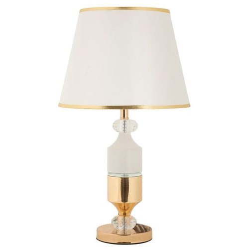Lampe De Table Ø30x52 Cm En Métal Doré Et Abat-jour Blanc Style Glam
