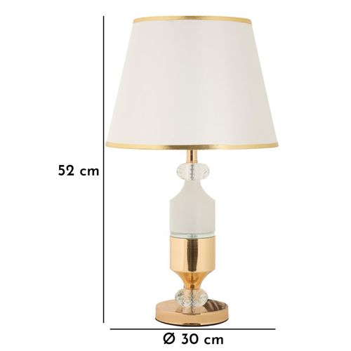 Lampe De Table Ø30x52 Cm En Métal Doré Et Abat-jour Blanc Style Glam