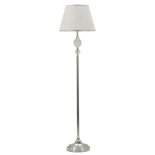 Lampadaire Ø40x158 Cm En Métal Argenté Et Abat-jour Blanc Style Glam