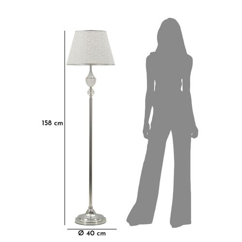Lampadaire Ø40x158 Cm En Métal Argenté Et Abat-jour Blanc Style Glam