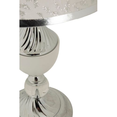 Lampe De Table Ø30x54 Cm En Métal Argenté Avec Abat-jour Brodé Style Glam