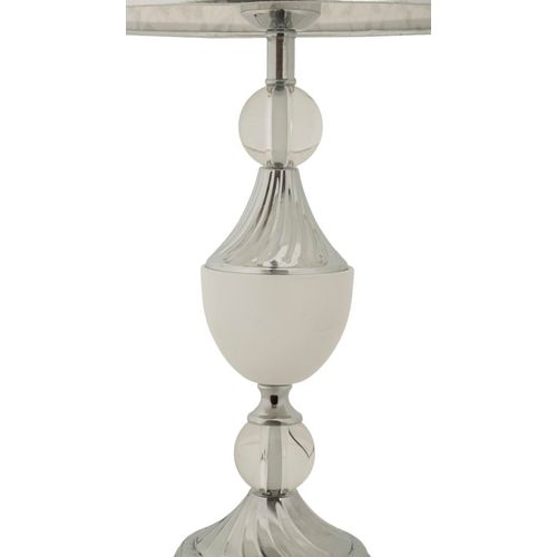 Lampe De Table Ø30x54 Cm En Métal Argenté Avec Abat-jour Brodé Style Glam
