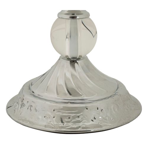 Lampe De Table Ø30x54 Cm En Métal Argenté Avec Abat-jour Brodé Style Glam