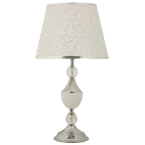 Lampe De Table Ø30x54 Cm En Métal Argenté Avec Abat-jour Brodé Style Glam