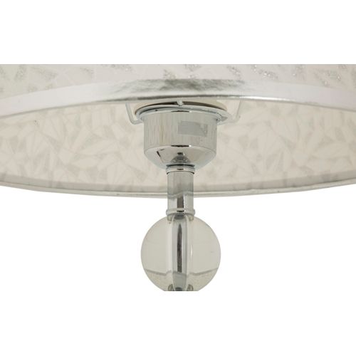 Lampe De Table Ø30x54 Cm En Métal Argenté Avec Abat-jour Brodé Style Glam