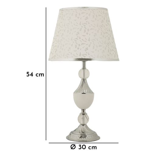 Lampe De Table Ø30x54 Cm En Métal Argenté Avec Abat-jour Brodé Style Glam