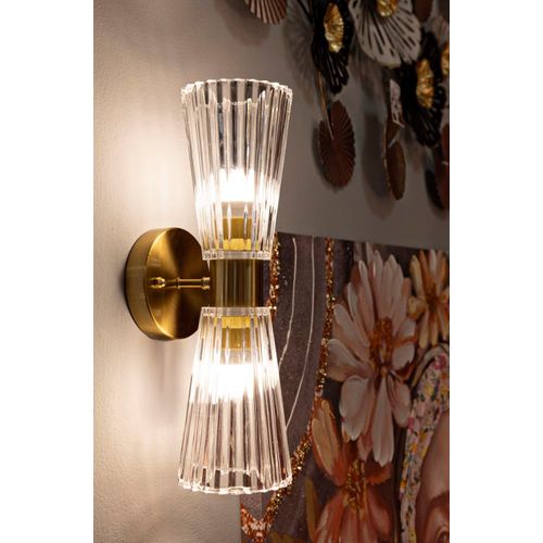 Applique Murale Contemporaine 16x11x40 Cm En Métal Doré Et Verre Transparent Style Glam