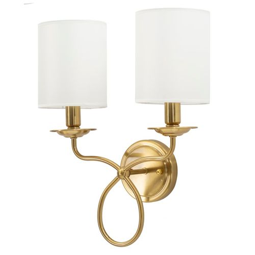 Applique Murale 35,5x17x43 Cm Design Symétrique Métal Doré Tissu Blanc Style Glam