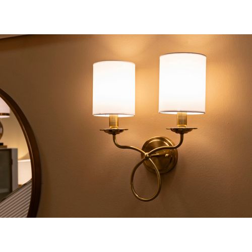 Applique Murale 35,5x17x43 Cm Design Symétrique Métal Doré Tissu Blanc Style Glam