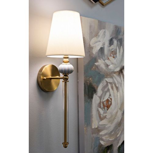 Applique Murale 17x22x57 Cm Design Glam Doré Abat-jour Plissé Blanc