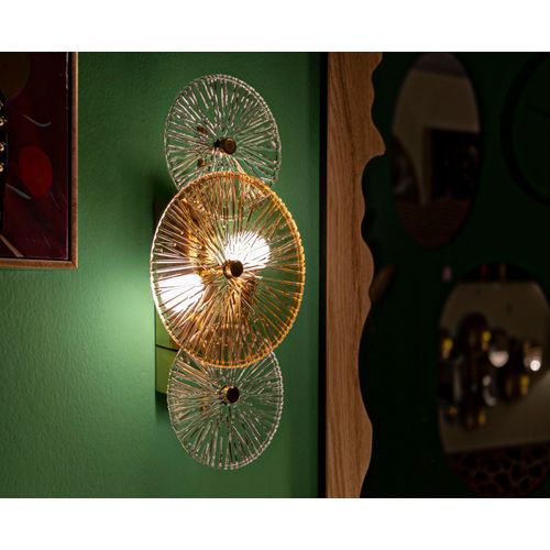 Applique Murale 42x8x20 Cm Style Oriental Métal Doré Et Verre Travaillé