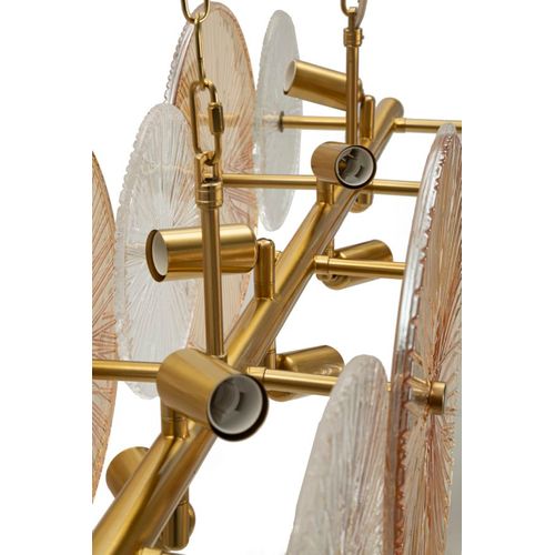 Plafonnier 100x23x28-94 Cm Suspension Métal Doré Et Verre Contemporain