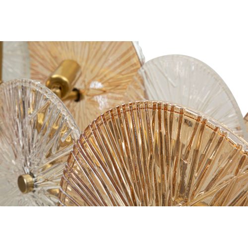 Plafonnier 100x23x28-94 Cm Suspension Métal Doré Et Verre Contemporain