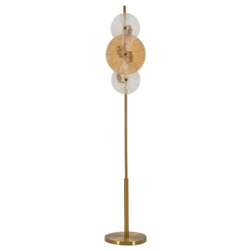 Lampadaire 30x30x164 Cm Design Oriental Métal Doré Et Verre Contemporain