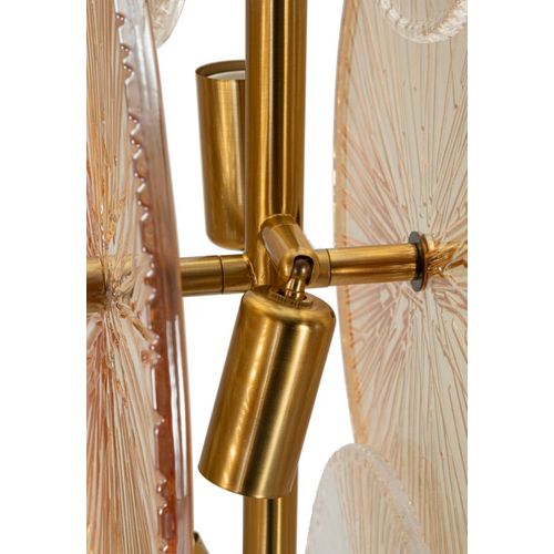 Lampadaire 30x30x164 Cm Design Oriental Métal Doré Et Verre Contemporain