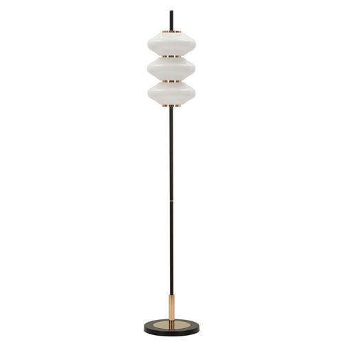 Lampadaire Vintage Ø30x168 Cm Métal Doré Noir Blanc Style Rétro Années 60