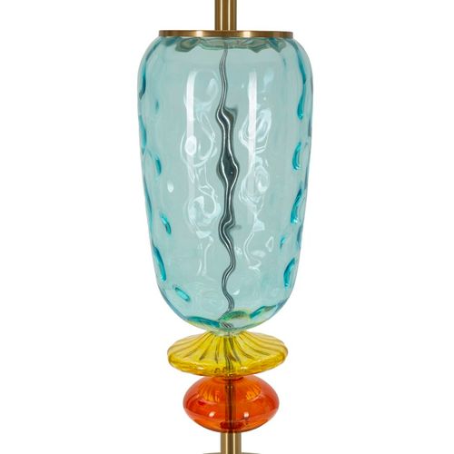 Lampe De Table Ø35x73 Cm Colorée Verre Soufflé Métal Et Tissu Éclatant
