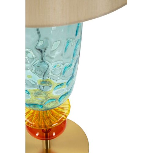 Lampe De Table Ø35x73 Cm Colorée Verre Soufflé Métal Et Tissu Éclatant