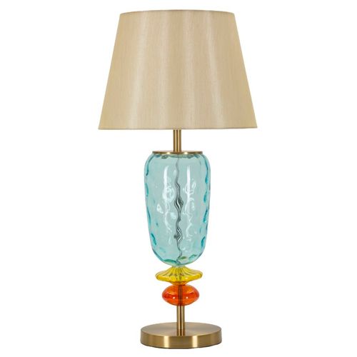 Lampe De Table Ø35x73 Cm Colorée Verre Soufflé Métal Et Tissu Éclatant