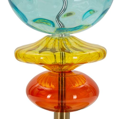Lampe De Table Ø35x73 Cm Colorée Verre Soufflé Métal Et Tissu Éclatant