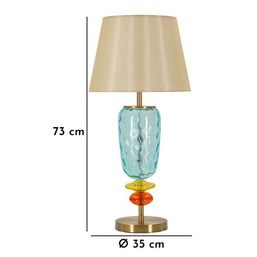 Lampe De Table Ø35x73 Cm Colorée Verre Soufflé Métal Et Tissu Éclatant