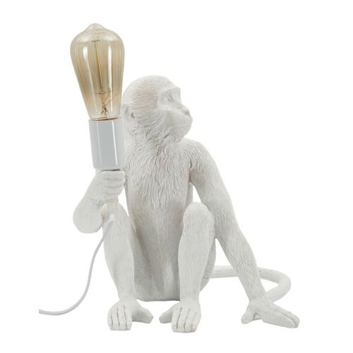 Lampe De Table Singe Assis Blanche 33x33x32 Cm Sculpturale Et Ludique