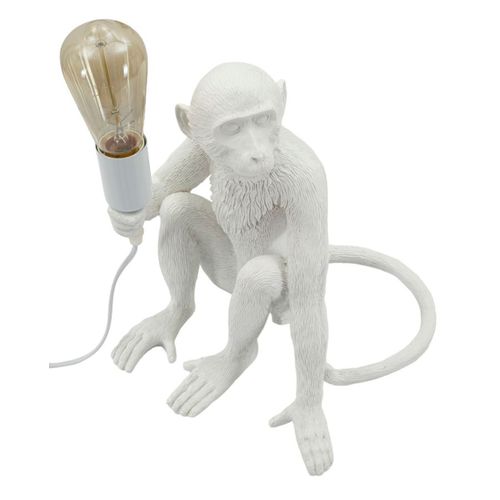 Lampe De Table Singe Assis Blanche 33x33x32 Cm Sculpturale Et Ludique
