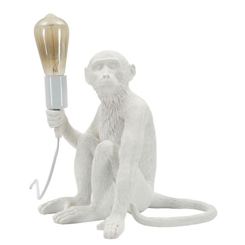 Lampe De Table Singe Assis Blanche 33x33x32 Cm Sculpturale Et Ludique
