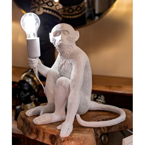 Lampe De Table Singe Assis Blanche 33x33x32 Cm Sculpturale Et Ludique