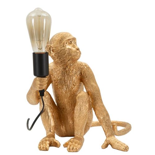 Lampe De Table Singe Assis Dorée 33x33x32 Cm Sculpture Lumineuse Et Originale
