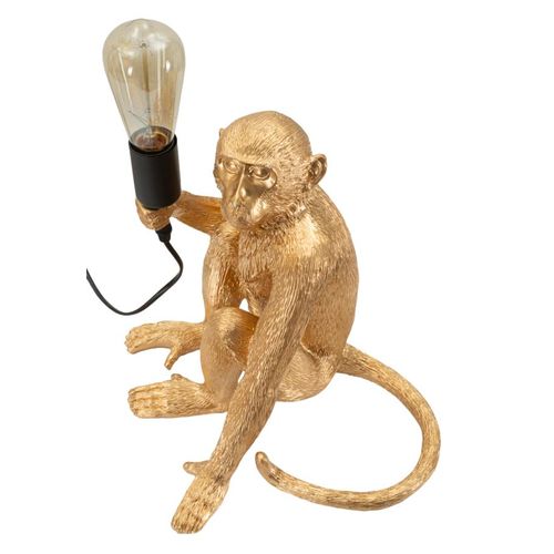 Lampe De Table Singe Assis Dorée 33x33x32 Cm Sculpture Lumineuse Et Originale