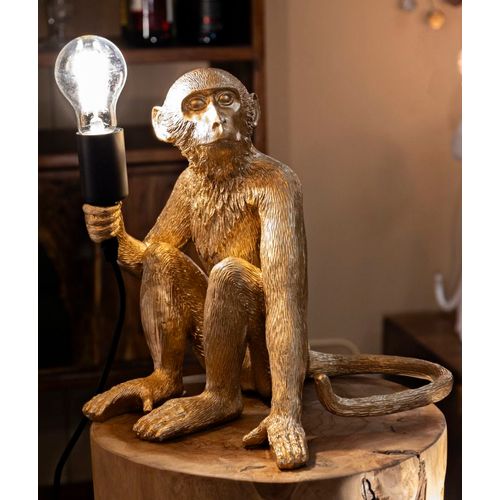 Lampe De Table Singe Assis Dorée 33x33x32 Cm Sculpture Lumineuse Et Originale