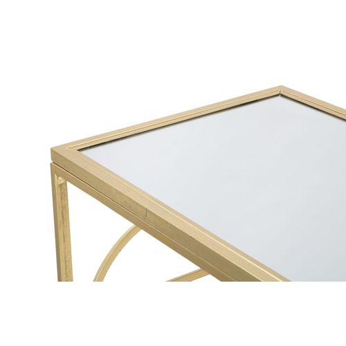 Console Rectangulaire Dorée Avec Plateau Miroir, Design Géométrique 120x41x81 Cm