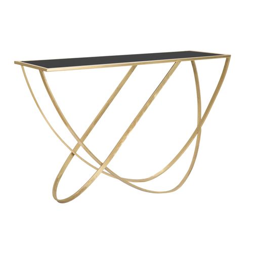 Console Glamour Noire Et Dorée En Métal Et Miroir, Design Sinueux 120x40x79 Cm