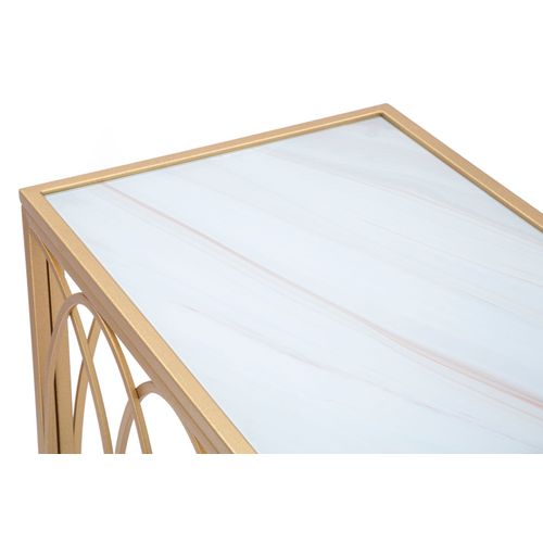 Console Rectangulaire Dorée Avec Plateau Miroir Marbre, Design Simple 160x40x79 Cm