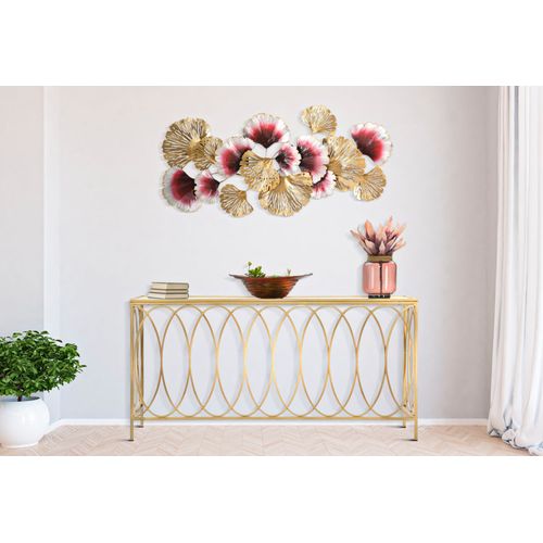 Console Rectangulaire Dorée Avec Plateau Miroir Marbre, Design Simple 160x40x79 Cm