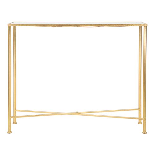 Console Dorée Avec Plateau En Verre Et Décor Papillons 100x35x80 Cm