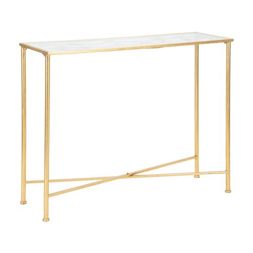 Console Dorée Avec Plateau En Verre Et Décor Papillons 100x35x80 Cm